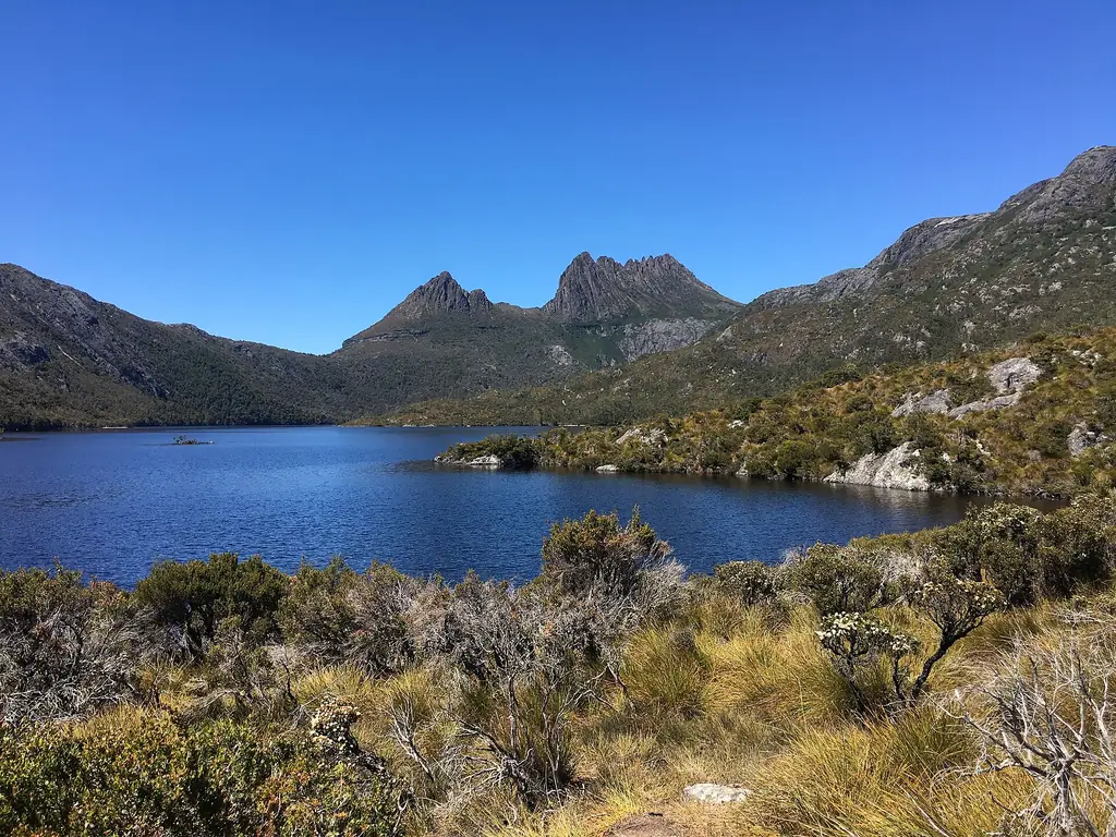 Cradle Mountain rising above Dove Lake in Cradle Mountain-Lake St Clair National Park